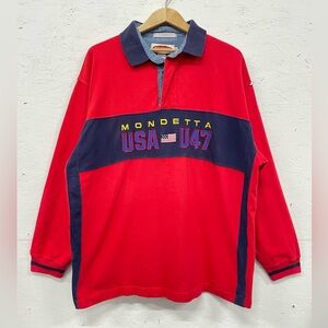 Vintage Mondetta USA Flag Polo Long Sleeve Shirt, Size M (Fits XL)